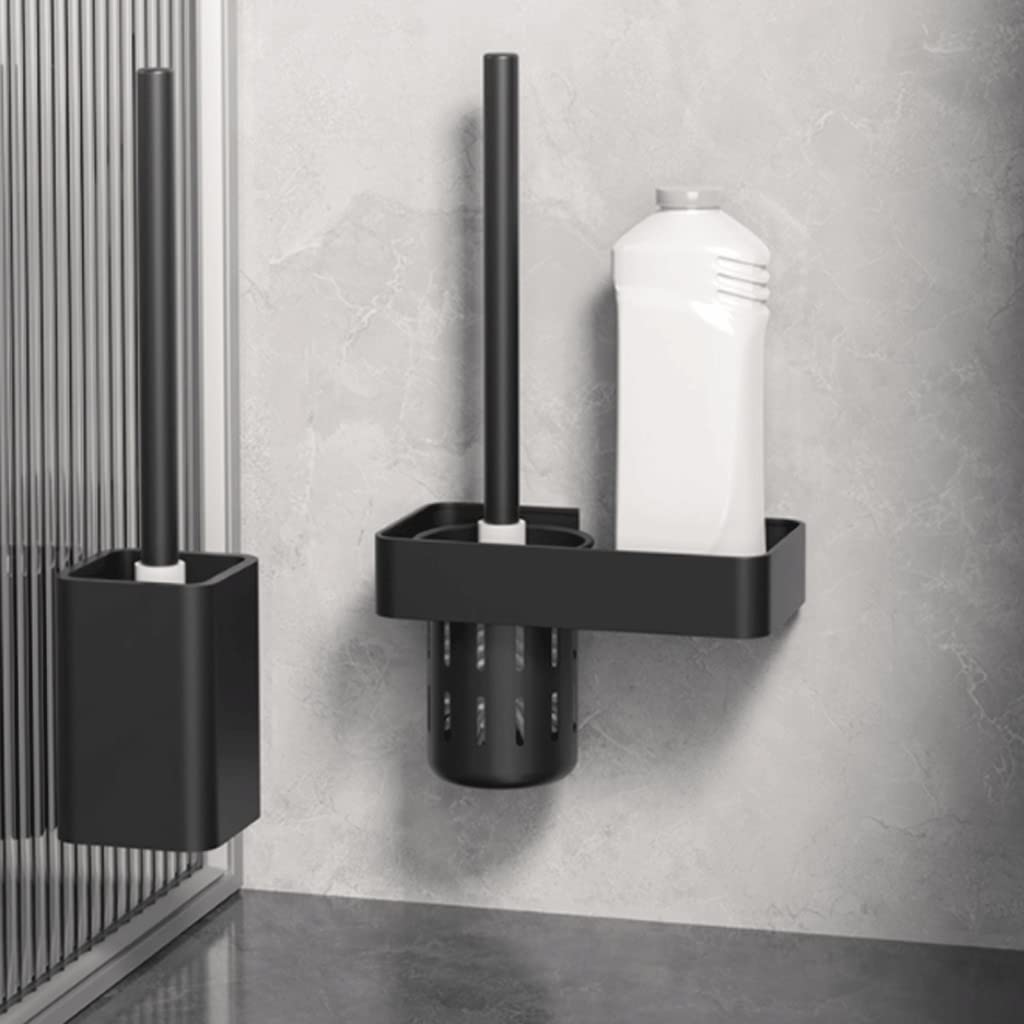 Silikon-WC-Bürste mit Halterung, WC-Bürste mit Metallfuß für Badezimmer, WC-Scheuerbürste mit Silikonbürstenkopf, Schwarze Sanitärware (Farbe: Eins)