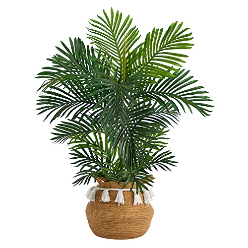Nearly Natural 40in. Areca Artificial Palm Tree in Boho Chic Handmade Natural Cotton Woven Planter with Tassels UV Resistant (Indoor/Outdoor)