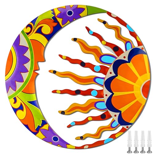 Micanlo Metal Sun and Moon Wall Art Decor, 13" Mexican