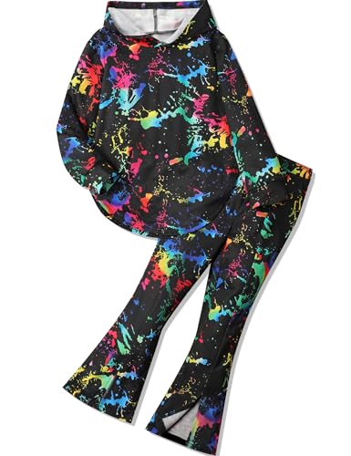 Image of Girls Clothes Tie Dye Sweatsuit Long Sleeve Sweatshirt Tops and Flare Pants 2PCS Girls Fall Clothes