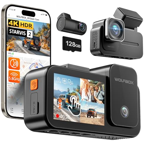 WOLFBOX X5 3 Channel Dash Cam for Car, 4K + 2.5K + 1080P Front an...