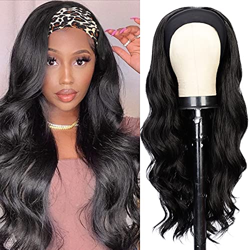 Long Wavy Headband Wigs for Women Black Long Curly Glueless Synthetic Wig Heat Resistant Natural Looking Wig for Daily Party Use 22 Inch