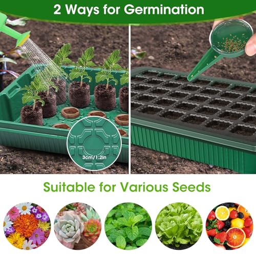 MQUPIN 80-Cell Seed Starter Tray with Grow Light, 2-Pack Adjustable Brightness Seed Starter Kit with Humidity Dome,Smart Timer,Watering Sprayer,Seeder,Plant Germination Kit for Seeds Growing - Image 7