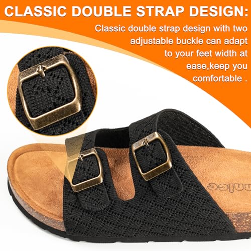 Image of Women's Comfy Arch Support Cork Footbed Adjustable Knitting Straps Indoor and Outdoor Slides Sandals