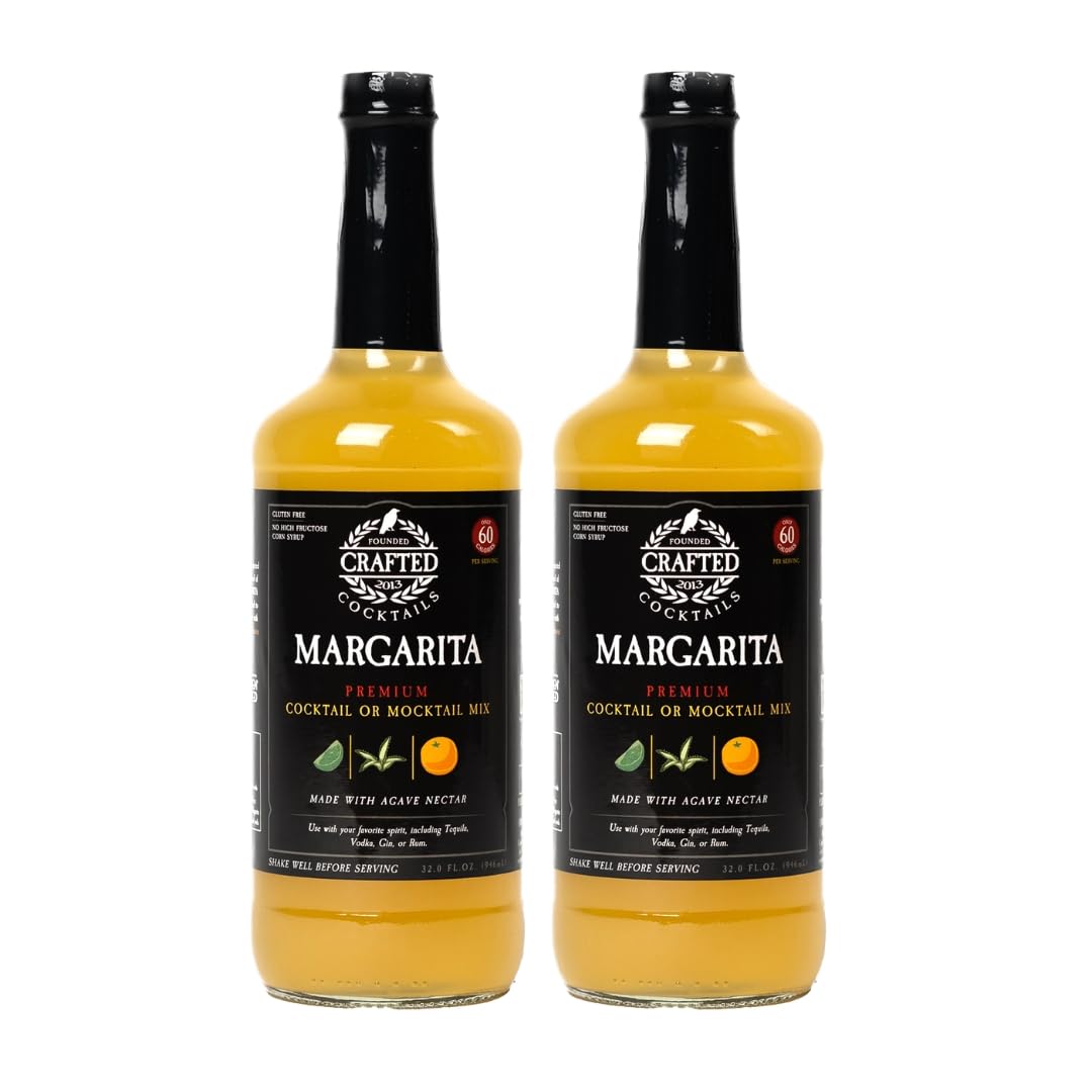 Crafted Cocktails Margarita Mix | 2 Pack (32 Fl Oz Each) | Low Calorie (60 Calories/Serving) | Premium Cocktail & Mocktail Mixer | Clean Ingredients, Great Taste
