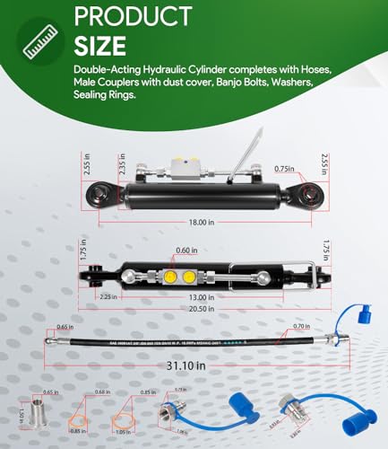 Image of Hydraulic Top Link Cat. 1-1 (18 1 /8 inch - 26 3 /8 inch, 3 /4 inch Hole) with Locking Block with 2 x Hose, SPH320032 2-Way Check Valve Hydraulic Cylinder for Tractor Excavators and Class 1& 2 Equipment