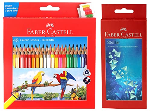 Image of Faber-Castell 48 Triangular Colour Pencils Stellar - Mathematical Drawing Instrument Box, Ink Multicolor