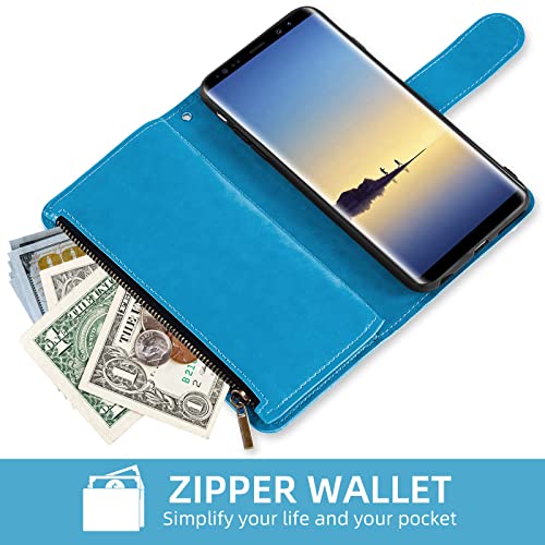 Étui Note 8 anti-rayure bleu pour protéger écran et ranger cartes