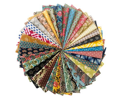 AVKA Studio100% Cotton Lightweight Thin & Soft Indian Block Print Fabric Squares for Craft - 50pc - 10x10