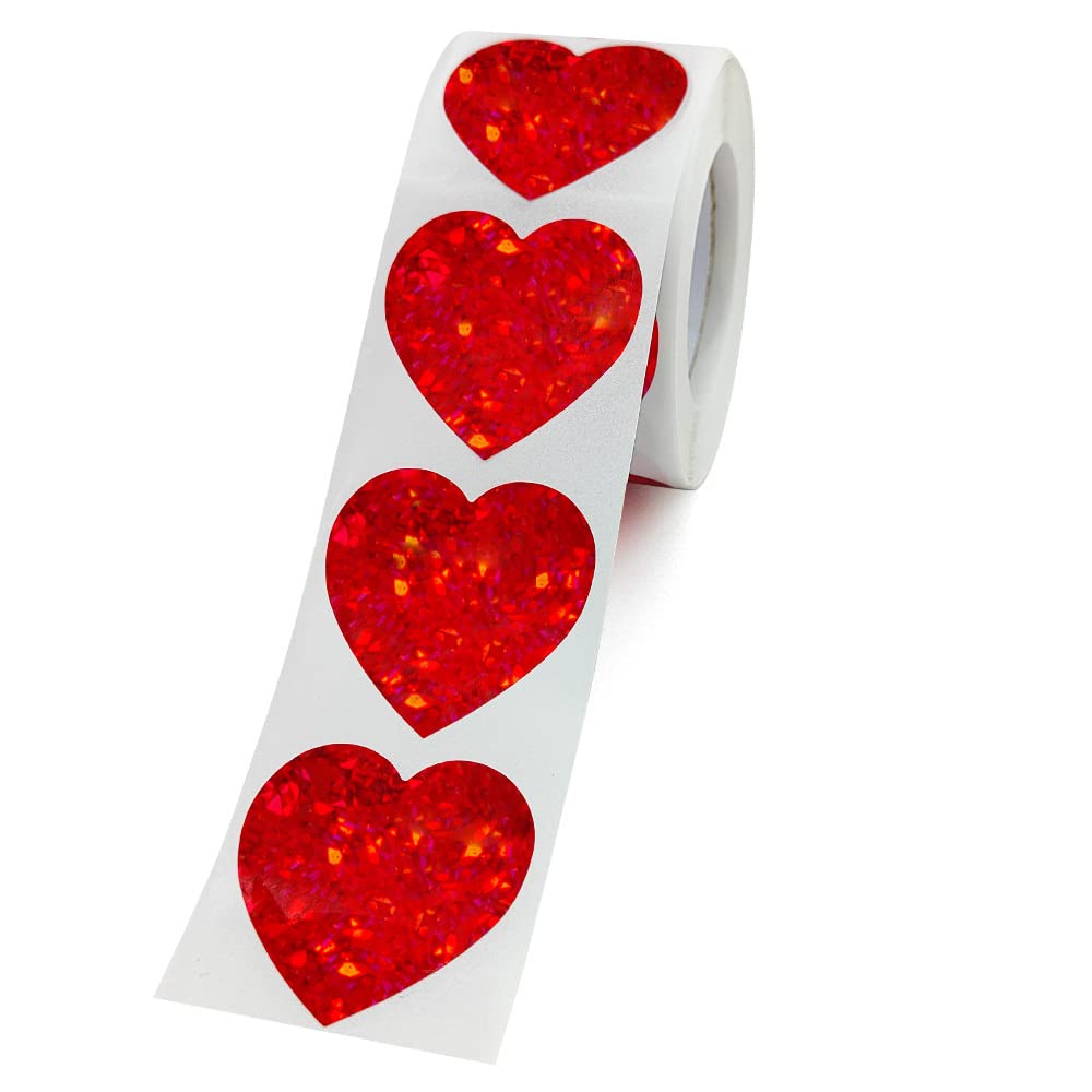 Valentine Heart Stickers Gift Tags Glitter Red 500 Stickers in One Roll (1 inch (25mm))