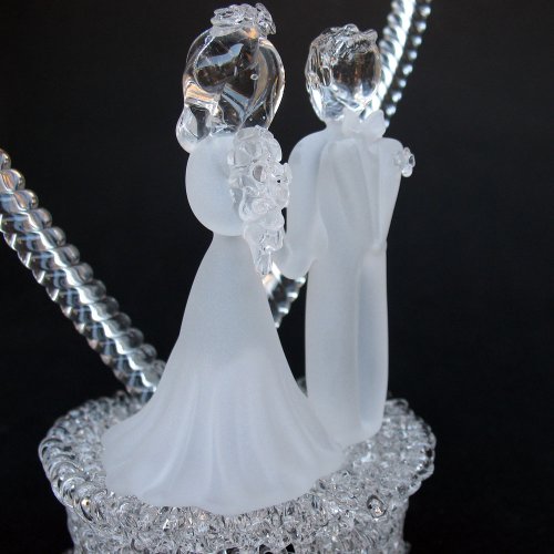 Bride And Groom Figurine Hand Blown Glass Wedding Cake Topper #TOP3