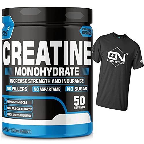 Image of Canada Nutrition Creatine Monohydrate, Strength, Reduce Fatigue, 100% Pure Creatine, Lean Muscle Building, Supports Muscle Growth, Athletic Performance, Recovery [50 Servings, Orange] Free T-Shirt