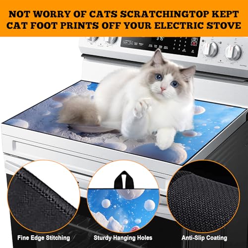 Image of Christmas Multi-Design Stove Cover for Glass /Electric Stoves - 3-in-1 Heat-Resistant Protector Mat, Non-Slip Drying Rack 28 inchx20 inch