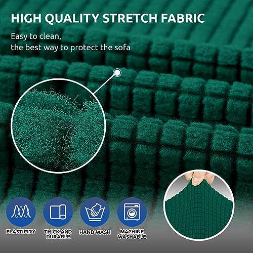 KEKUOU Stretch Loveseat Sofa Cover Slipcover,Couch Covers for 2 Cushion Couch Sofa (55"-78") Furniture Protector Sofa with Elastic Bottom for Kids,Dog. Jacquard Small Checked (Medium,Hunter)