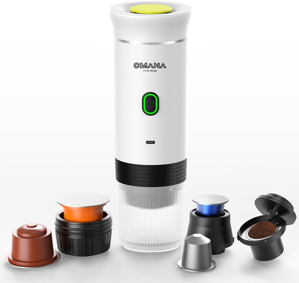 OMANA KF-JN-02 Portable Coffee Machine with various coffee capsule and ground coffee adapters