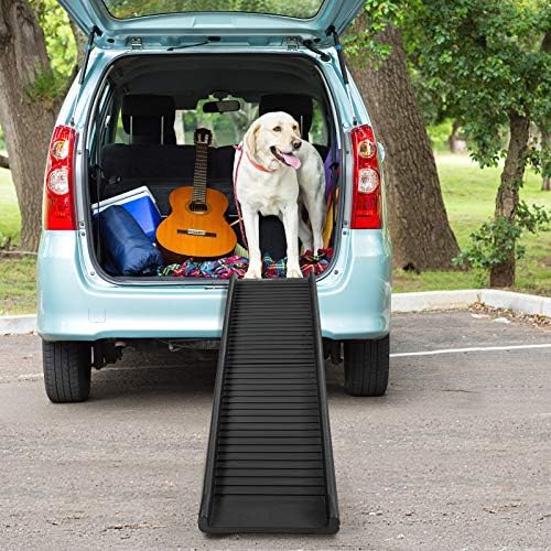 GYMAX Folding Dog Ramp, Long Safety Ramps with Non-slip Foot Pads, Lightweight Portable Pet Ramp for Cars, Trucks and SUV (155 x 40 cm)