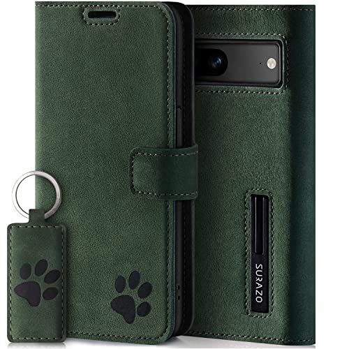 Surazo Leather Wallet Mobile Phone Case Compatible with Google Pixel 7a, Flip & Fold Smartphone Case with Stand, RFID Blocker