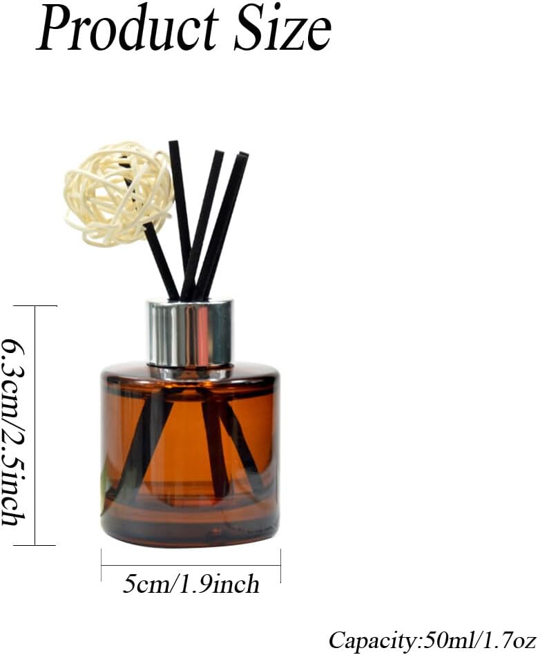 2Pcs 50ml/1.7oz Empty Refillable Amber Round Glass Diffuser Bottle with Silver Lid Diffuser Jars Containers Fragrance Accessories Use for DIY Home Crafts Decor - Image 2