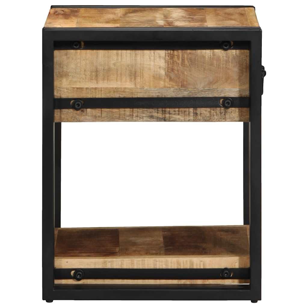 Massiver Mangoholz Nachttisch mit Eisen Gestell und Stauraum - Robuster Beistelltisch für Schlafzimmer und Wohnbereich mit stabiler Platte und elegantem Design