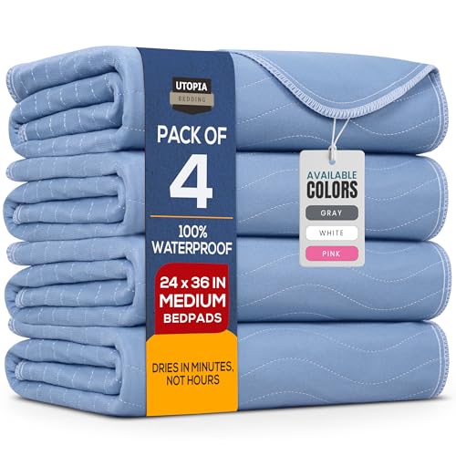 Image of Utopia Bedding Washable Underpads 24" x 36" (Pack of 4), Waterproof Reusable Heavy Absorbency Incontinence Bed Pads for Adults, Kids, Elderly and Pets, Bedwetting Pads for Sofa and Couch (Blue)
