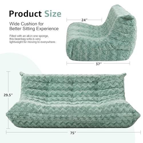 Image of Hobestluk Giant Bean Bag Chair Faux Fur BeanBag Couch for Living Room | Green Chevron, 3-Seater,Ergonomic Design,Memory Foam,Anti-slip Bottom,No Assembly Required,Decorative Style for Living Room