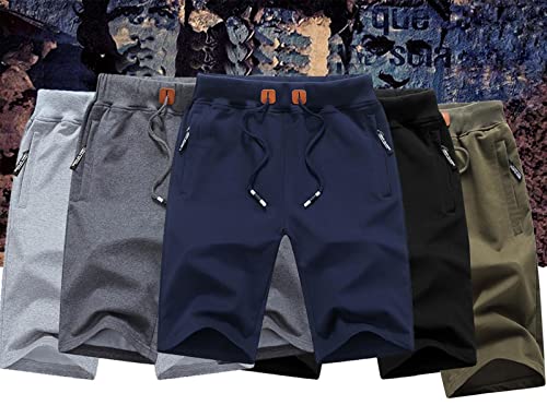 Image of JustSun Men's Casual Sports Shorts with Elastic Waist and Zipper Pockets
