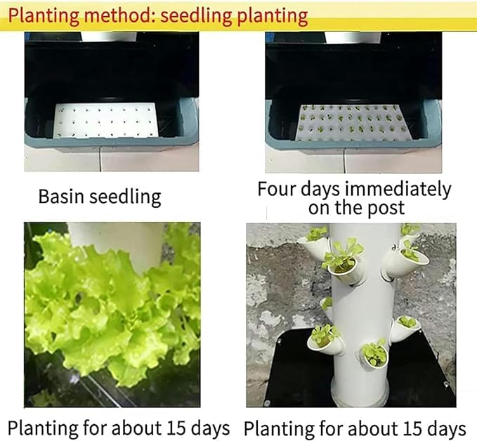 Kit de Cultivo aeropónico sin Suelo de 15 Niveles y 45 Orificios para Cultivo en Interiores con Temporizador y Bomba de Agua para Hierbas y Verduras