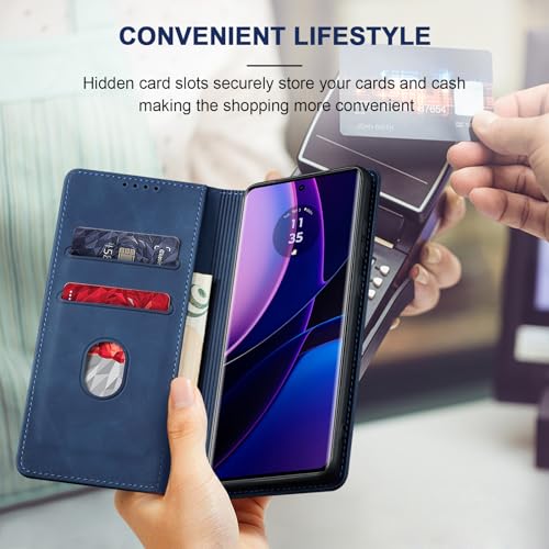 Image of Jasonyu Flip Wallet Case for Motorola Edge (2023),Blue