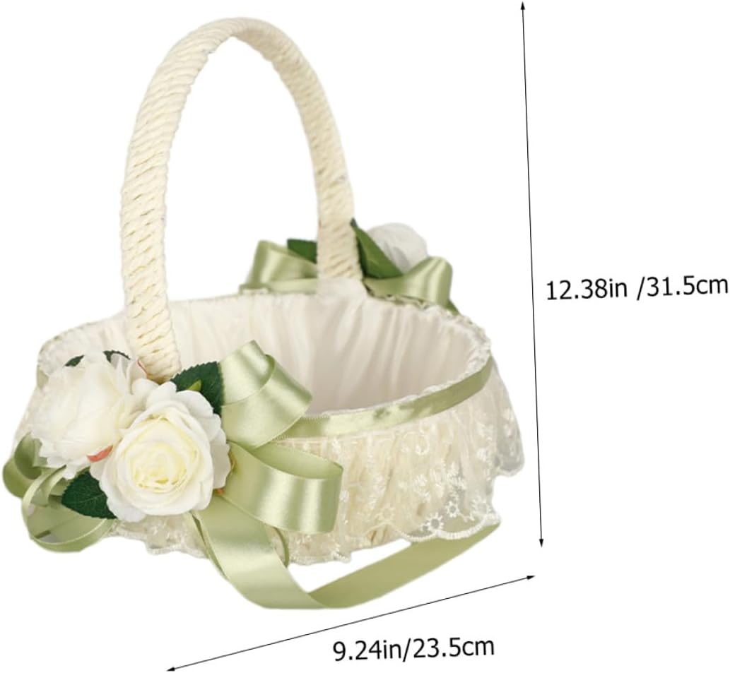 Flower Girl Basket for Weddings Elegant Wedding Party Basket with Bowknot Decorative Ceremony Supplies