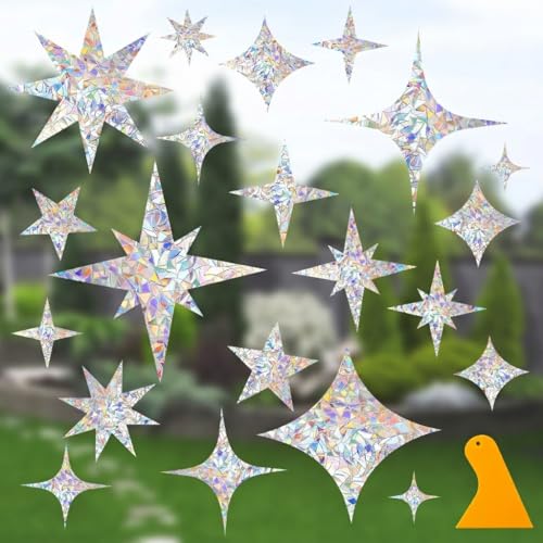 Image of DELLAN 48 Pcs AngularStar Rainbow Window Clings to Prevent Birds Strikes