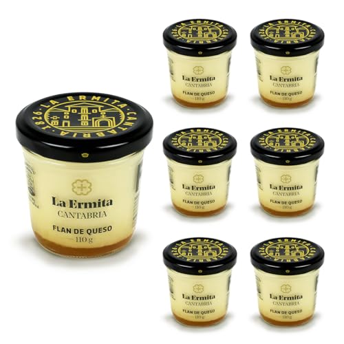 LA ERMITA Flan de Queso, Postre Artesanal con Leche Entera y Queso Blanco, Sin Gluten, Envasado al Vacío, 110 g (Pack 6 unidades)