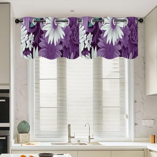 Rideau cuisine isolant thermique contre soleil violet et blanc