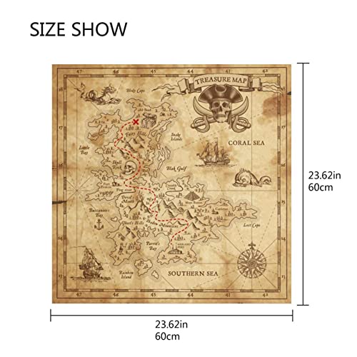 OTVEE Retro Pirate Treasure Map Head Scarf for Women, 23.6 inch Silk Like Square Hair Scarf Kerchief Bandana2