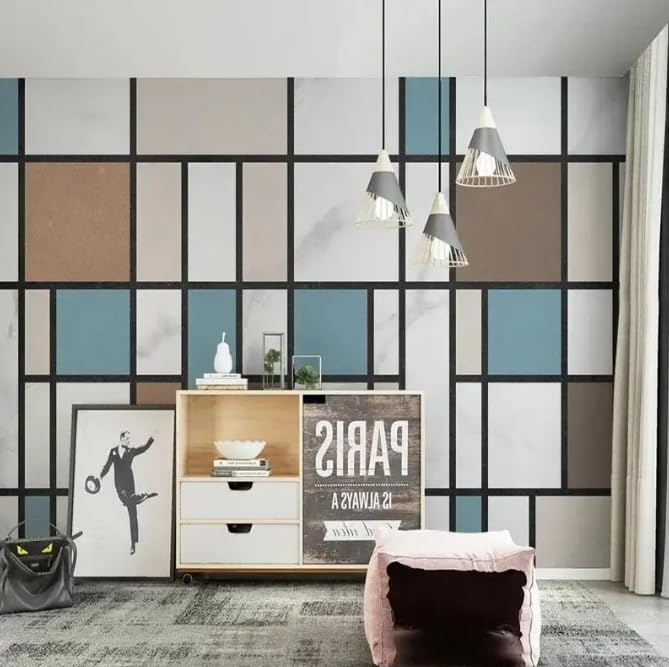 Papier peint géométrique moderne salon grand format 350x256cm effet marbre - 3