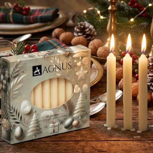 20 Champagne Christingle Candles 4.5 100% Natural Baumkerzen Ivory/Cream Chime Pyramid Christmas Tree Smokeless Dripless Golden Flame Household Dinner Stick Christmas Candle