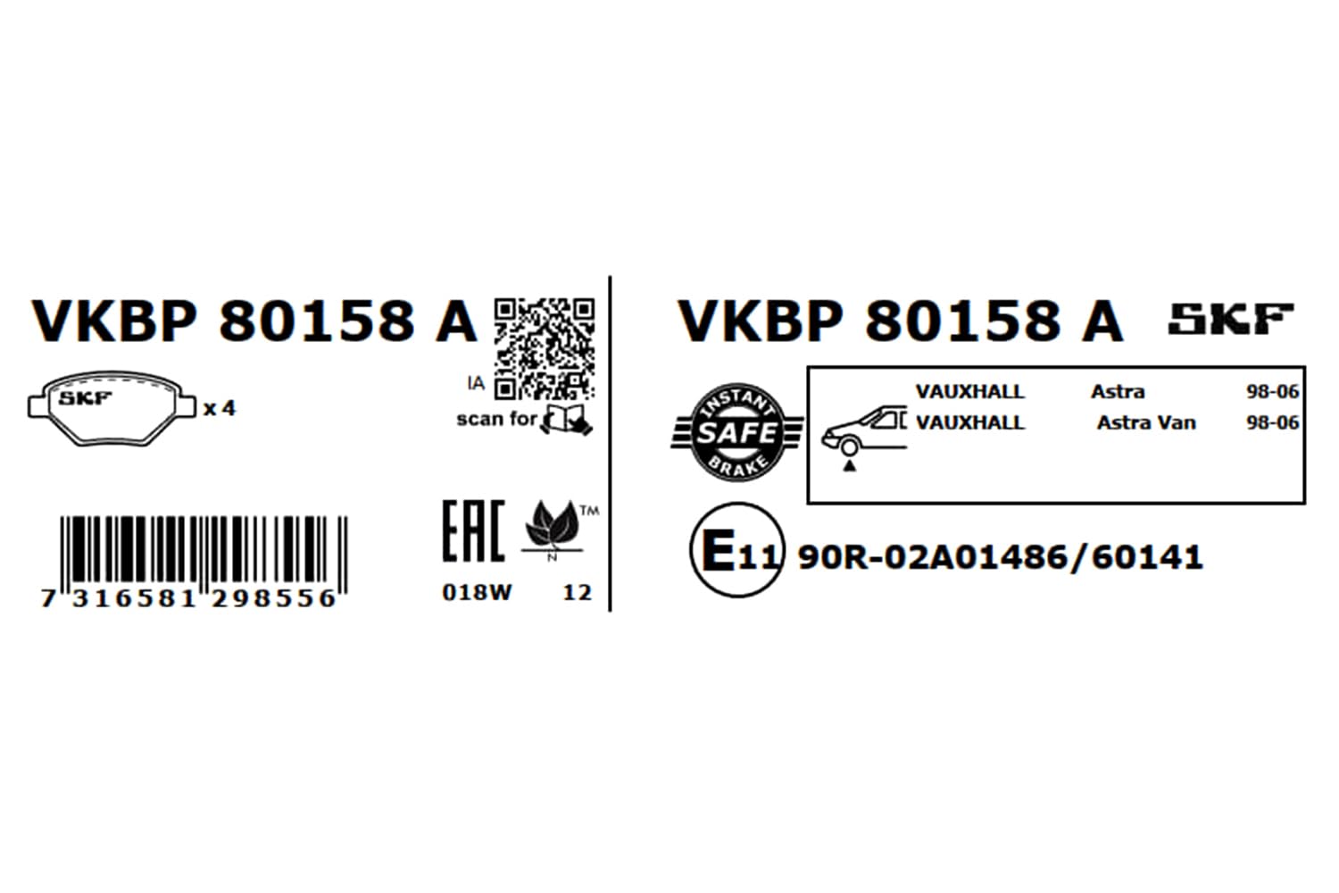 SKF Fren Balatası Ön Opel Astra G Hb 1.2-1.4-1.6 16V 98-05, 1.4 07-09, 1.6 98-05, 1.7 Dtı 16V 00-05, 1.7 CDTI 03-05, 1.7 Td 98-05, 2.0 Di 98-05 Vkbp 80158A - Vkbp 80158 A