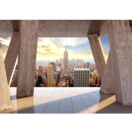 Runa Art Papel tapiz fotográfico Ventanas con vistas a Nueva York Moderna Lana Sala Cuarto Salón - Made in Germany - marrón 9138010a