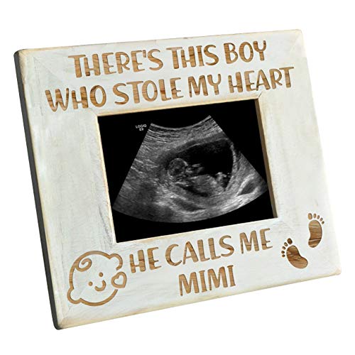K KENON Baby Personalized Wood Picture Frame - There's This Boy He Calls Me MIMI - Winnie The Pooh Sonogram Picture Frame, New Mom, New Dad (For Baby Boy-MIMI)