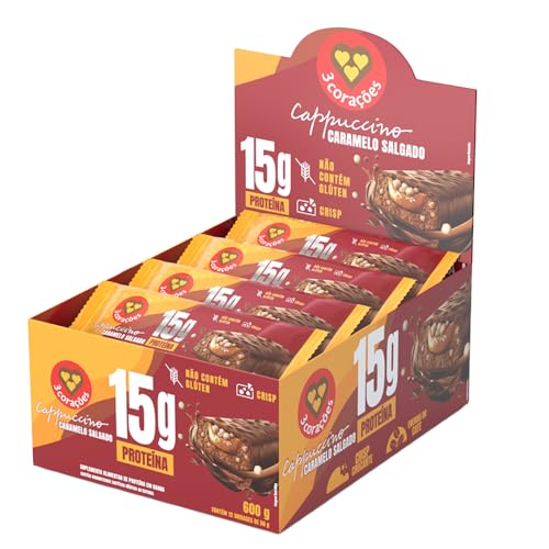 3 Corações Barra de Proteína Cappuccino Caramelo Salgado - Display 12 unid