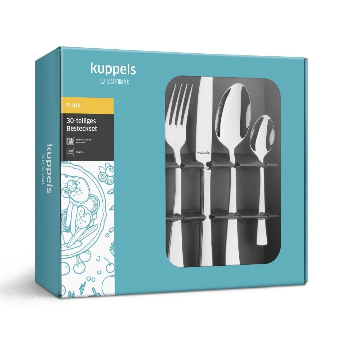 Kuppels Cutlery Set for 6 People, Stainless, Polished & Dishwasher Safe, Serrated Knives, Dining Cutlery with Storage Box