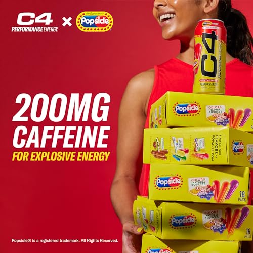 Image of C4 Energy Drink x Popsicle Variety Pack, Carbonated Sugar Free Pre Workout Performance Drink with no Artificial Colors or Dyes, 3 Flavors - Grape, Hawaiian Pineapple, and Cherry, 16 Oz, Pack of 12