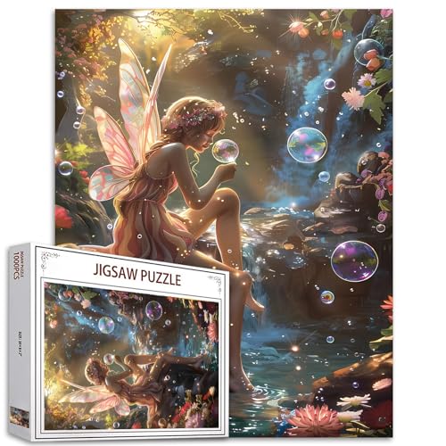 Tucocoo Rompecabezas de hadas del bosque de 1000 piezas para adultos, rompecabezas de paisaje de cascada de sol, rompecabezas artístico para desafiantes juegos de actividades familiares, rompecabezas