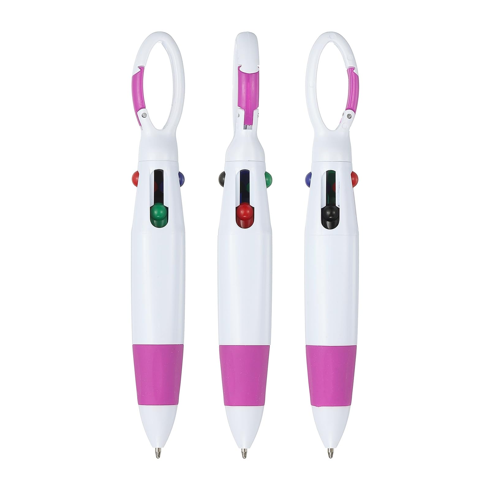 PATIKIL Retractable Shuttle Pens with Buckle Clip, 3Pcs 1.0mm 4 Colors Retractable Ballpoint Pens Keychain for Office Supplies Children Gift, Rose Red