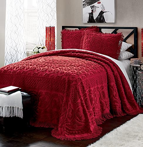 Image of Montgomery Ward Emily Floral Chenille Bedspread (Red, Full)