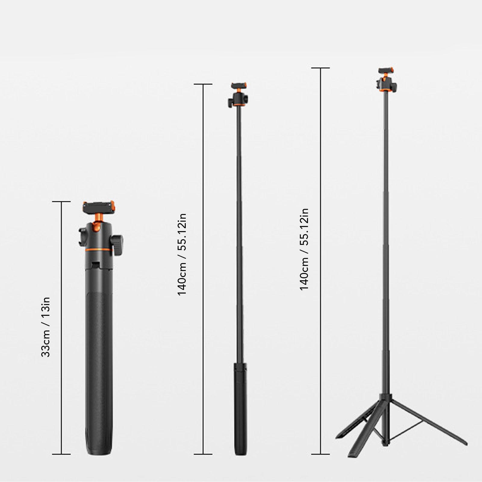 Jectse Asta Selfie Treppiede da 140 Cm, Chiusura Magnetica Bidirezionale per Fotocamera Action 5PRO/4/3, Asta di Prolunga Regolabile con Testa a Sfera a 360 Gradi