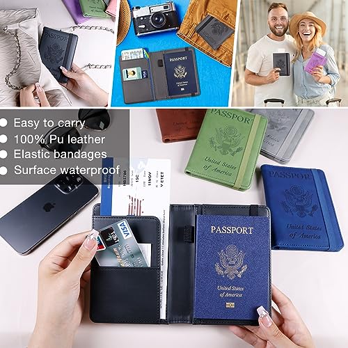 Image of Melsbrinna Premium Leather Passport Holder Covers Case, Waterproof Rfid Blocking Travel Wallet Passport Holder with Pen Holder, Cute Passport Book for Women /Men