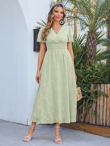 Image of Simplee Women's Boho Floral Maxi Dress Flowy Casual V Neck Short Sleeve Wedding Guest Holiday Beach Long Dress