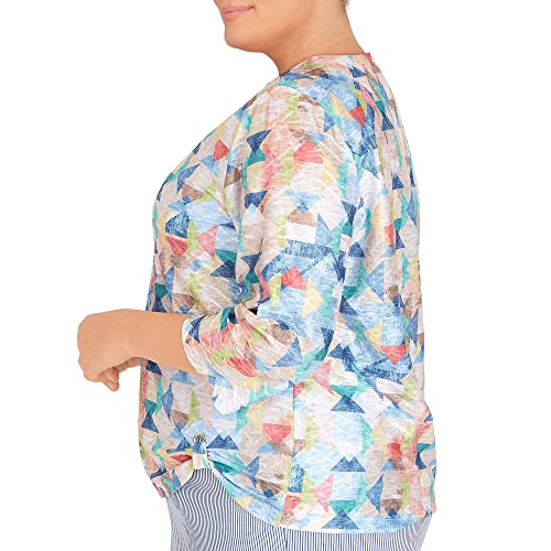 Alfred Dunner Women's Plus-Size Geometric Texture Grommet Hem Top Size 1X Multi #TOP2