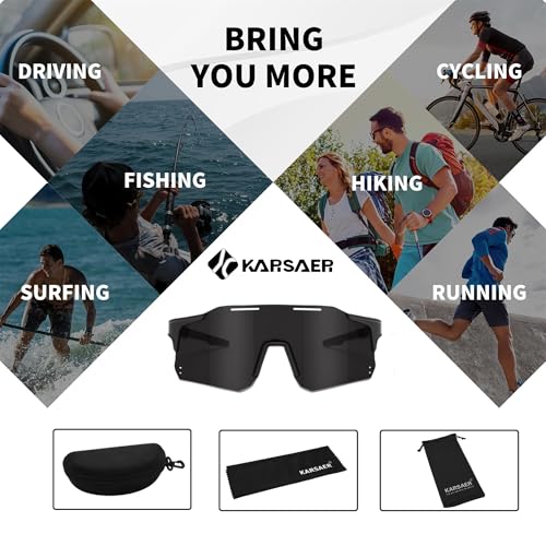 Image of Karsaer Unisex UV Protected Cycling Glasses Sports Sunglasses ,Youth Baseball Softball Running Sunglasses E1315, Black, 70 mm