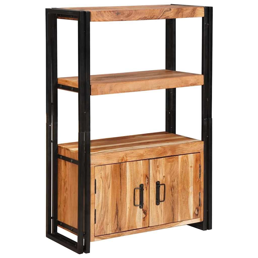 Libreria con ante marrone, in legno massello di acacia e metallo, 72 x 33 x 110 cm, scaffale da appoggio, accessorio per soggiorno e ufficio, design robusto, versatile, materiali durevoli